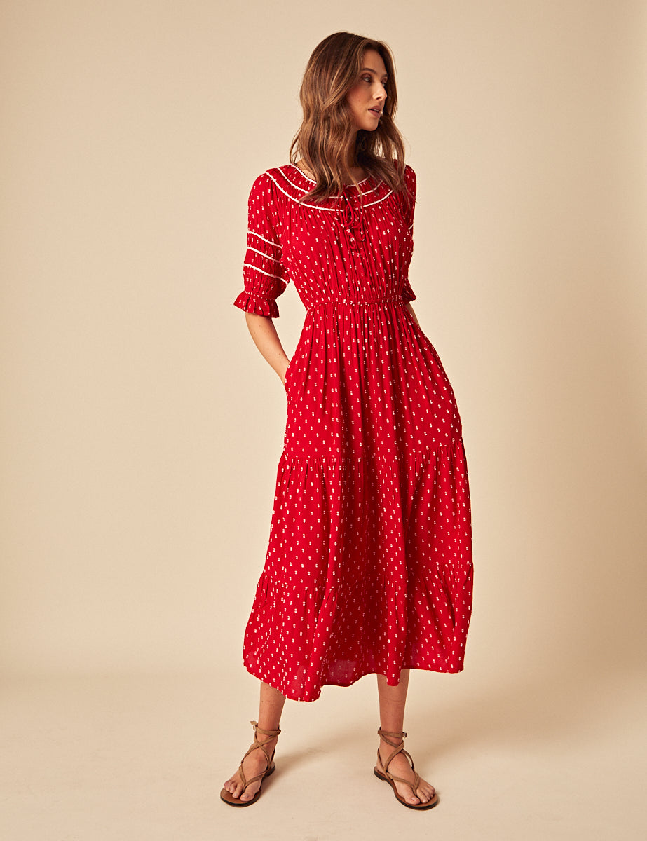Red Printed Peyton Midi Dress