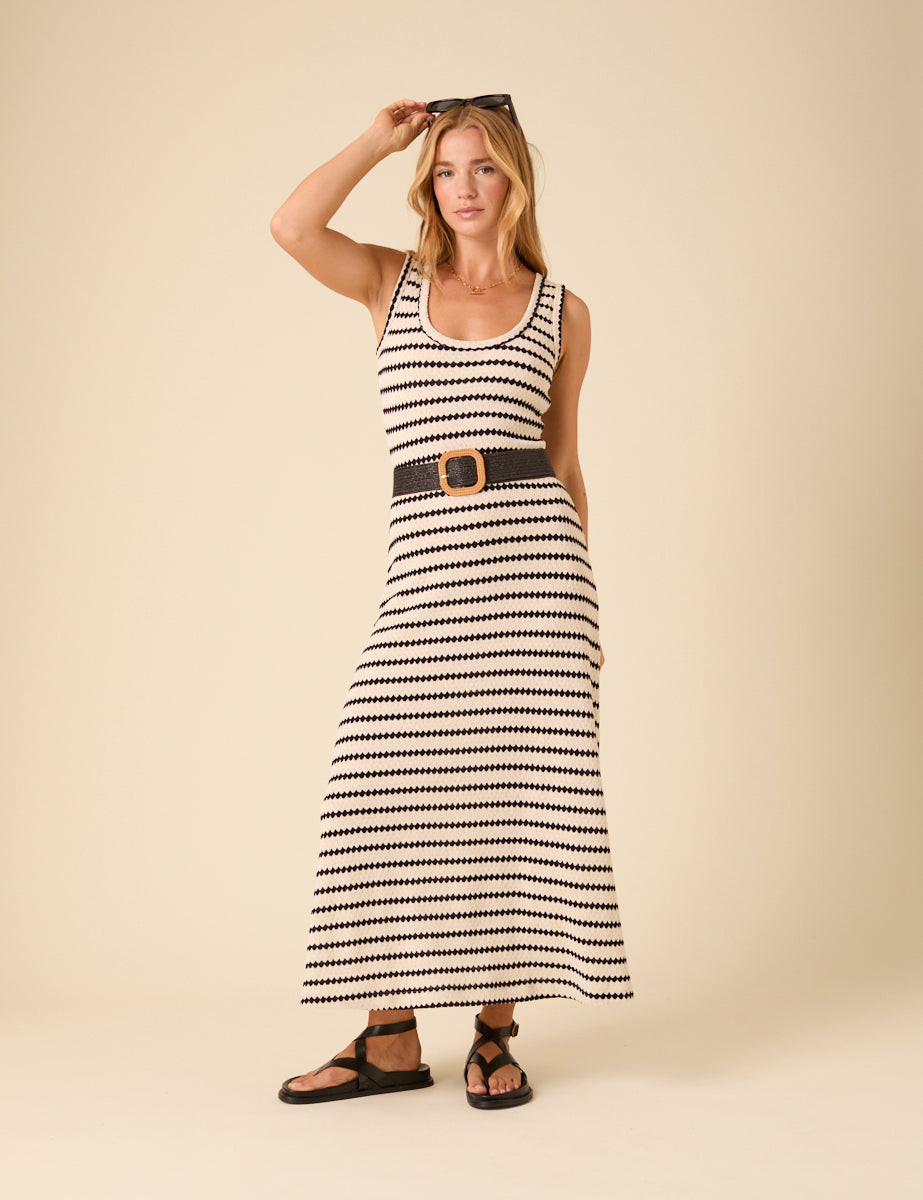 Black And White Striped Textured Maxi Dress