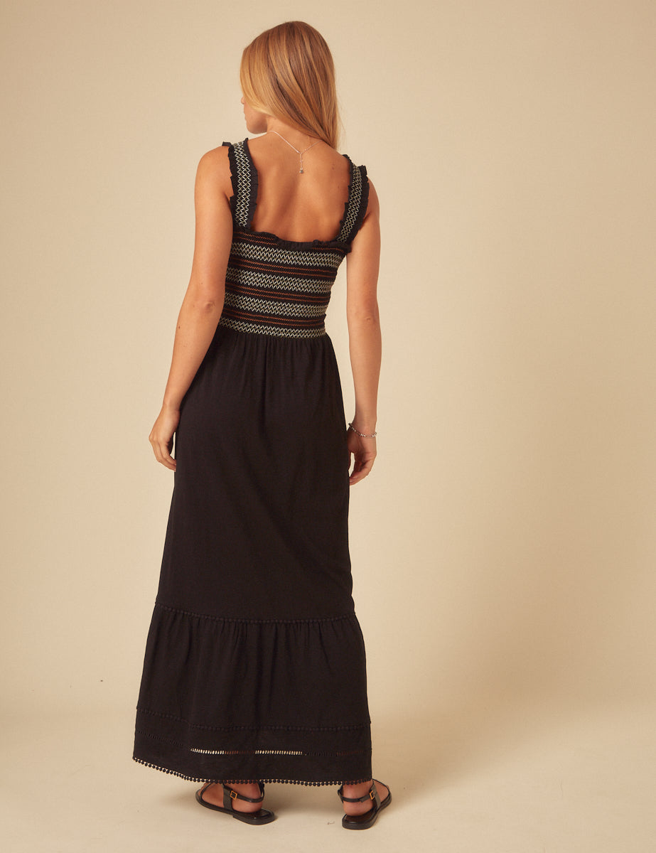 Black Embroidered Fifi Maxi Dress