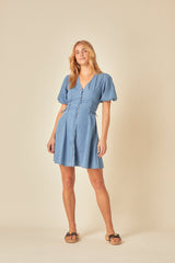Blue Denim Puff Sleeve Magnolia Mini Dress