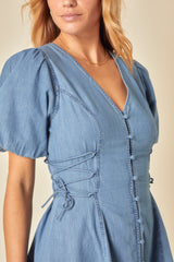 Blue Denim Puff Sleeve Magnolia Mini Dress