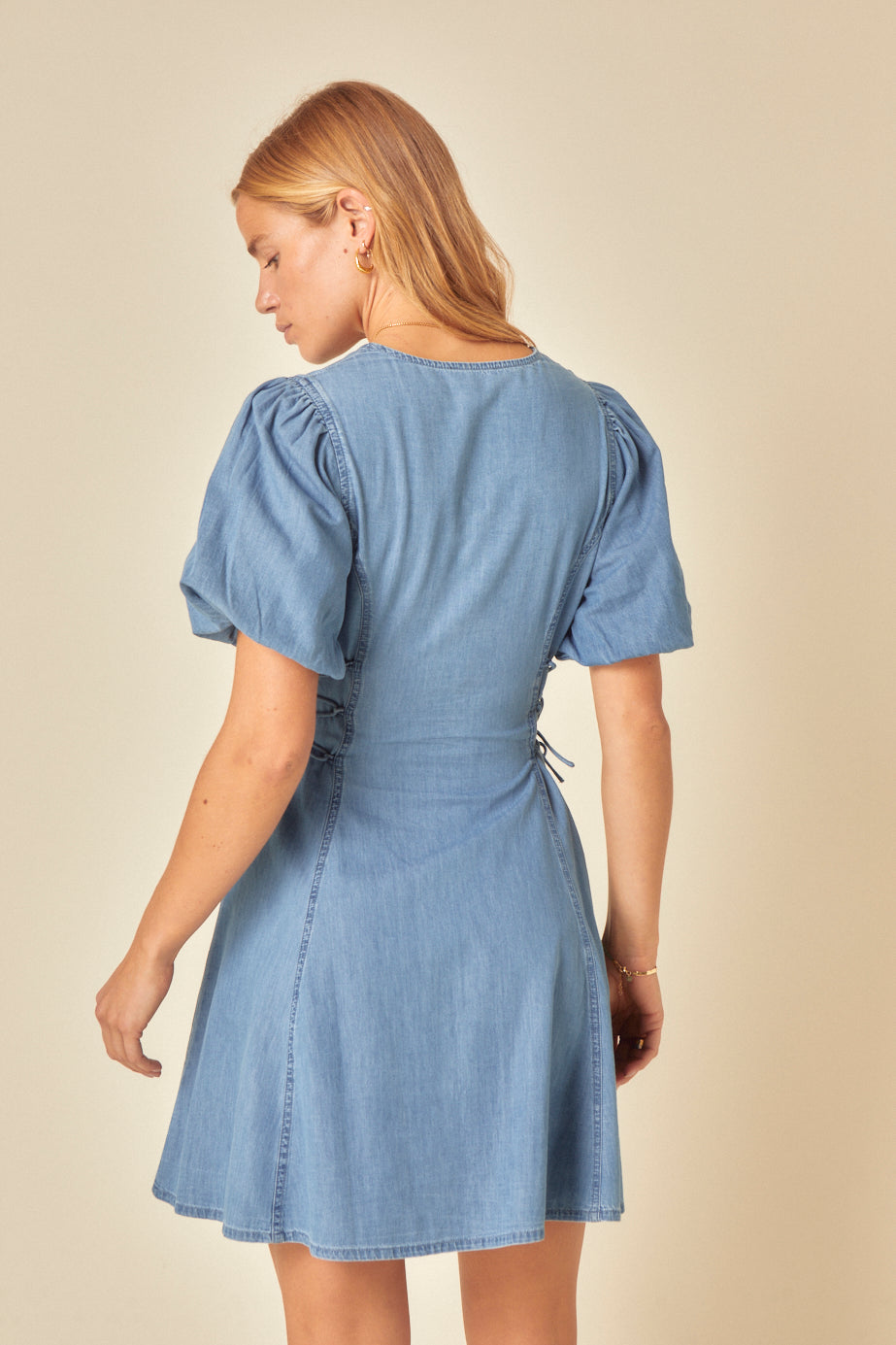 Blue Denim Puff Sleeve Magnolia Mini Dress