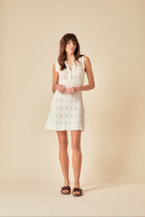 White Mock Crochet Mini Dress