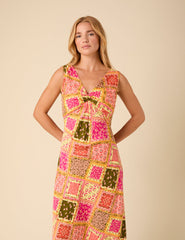 Yellow Patchwork Twist Front Athena Midi Dress