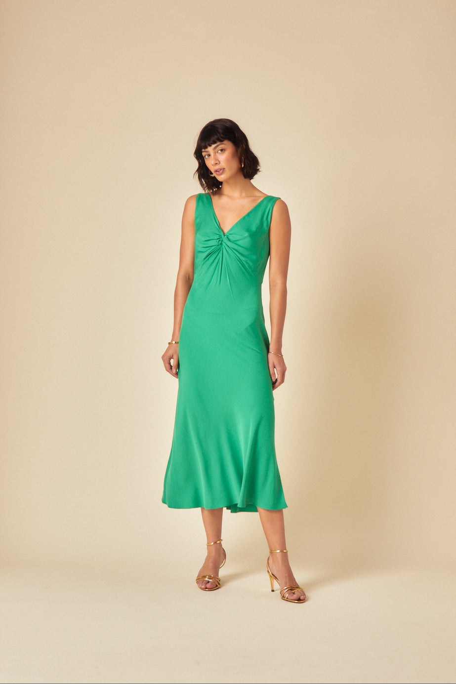 Green Twist Front Athena Midi Dress