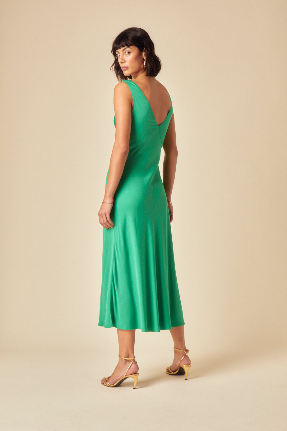 Green Twist Front Athena Midi Dress