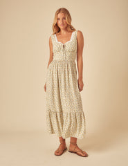 White Ditsy Floral Heather Midi Dress