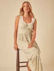 White Ditsy Floral Heather Midi Dress