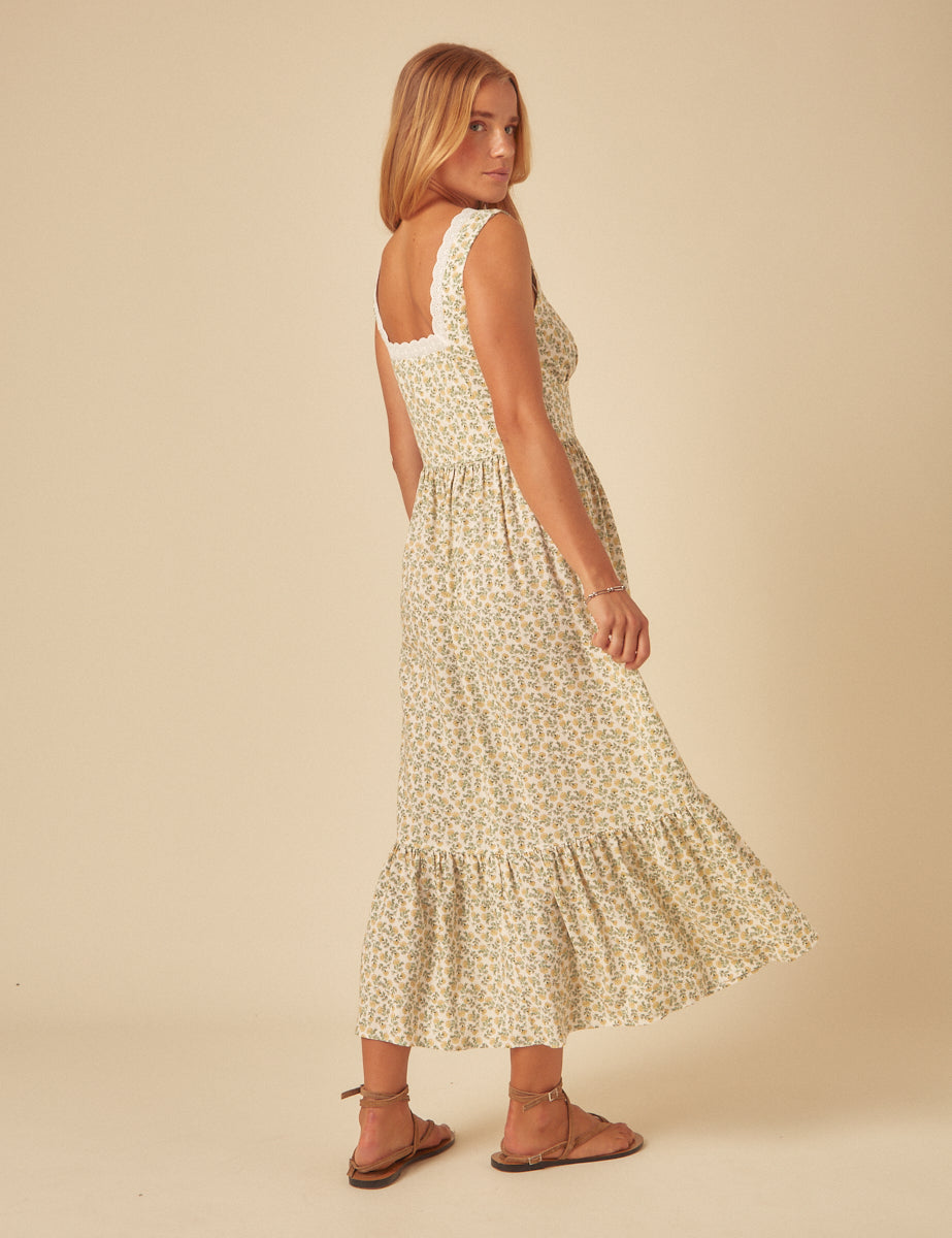 White Ditsy Floral Heather Midi Dress