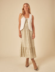 White Ditsy Floral Heather Midi Dress