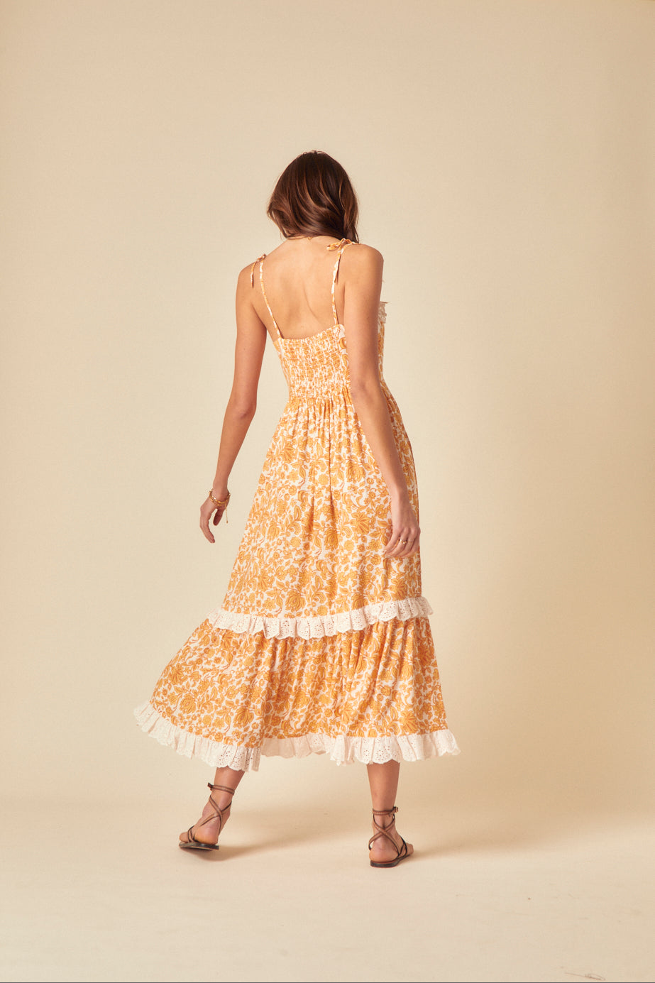 Yellow Paisley Print Tiered Ray Midi Dress