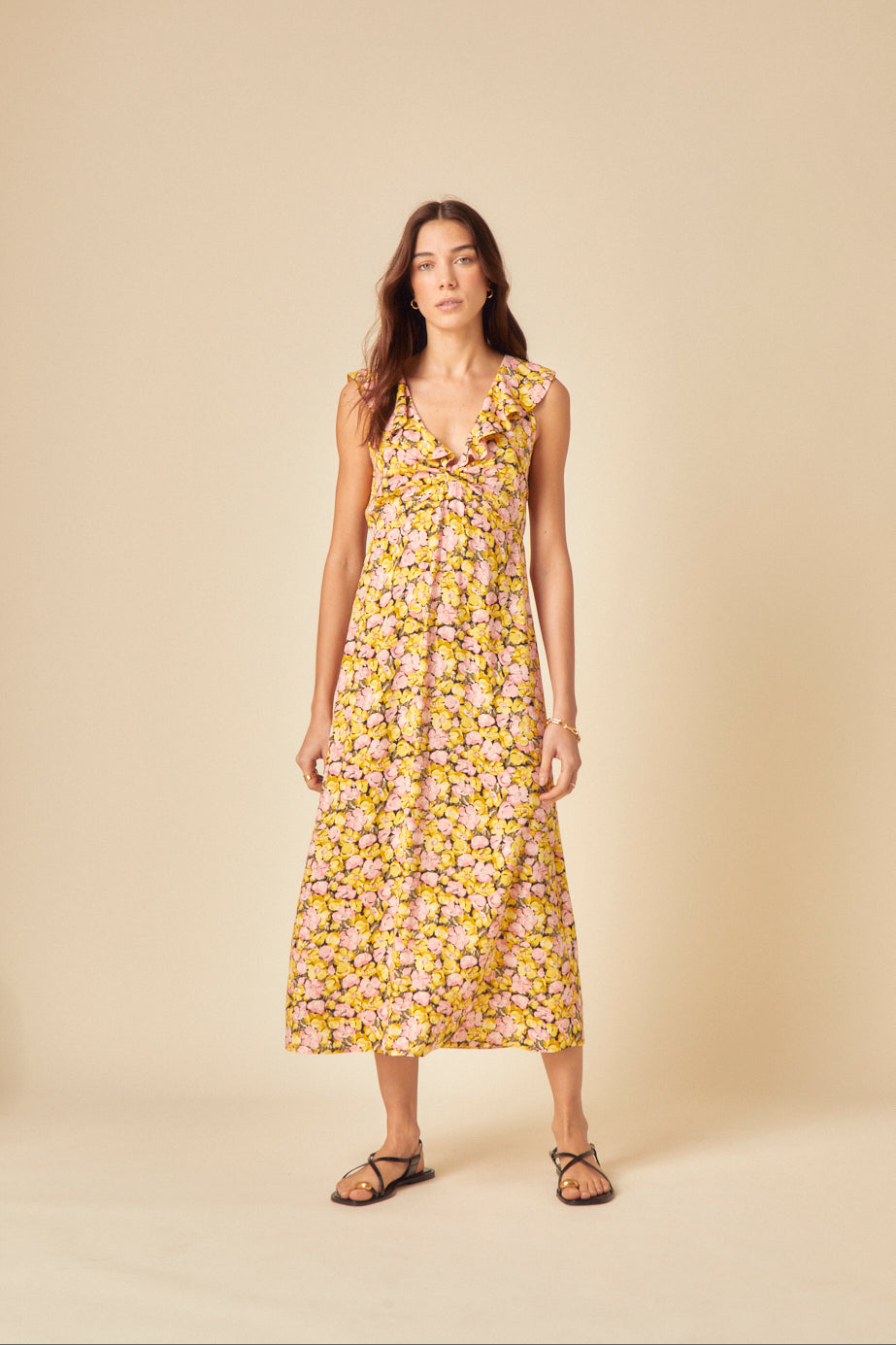 Yellow Floral Beck Midi Dress