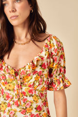 Cream Floral Print Rye Midi Dress