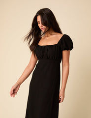 Black Puff Sleeve Raven Midi Dress