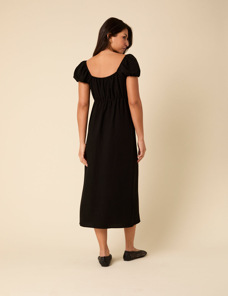 Black Puff Sleeve Raven Midi Dress