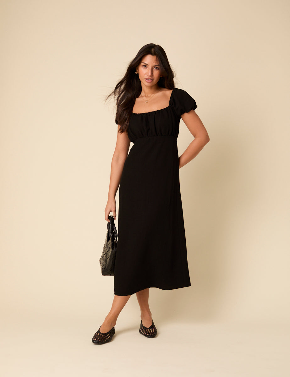Black Puff Sleeve Raven Midi Dress