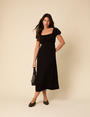 Black Puff Sleeve Raven Midi Dress