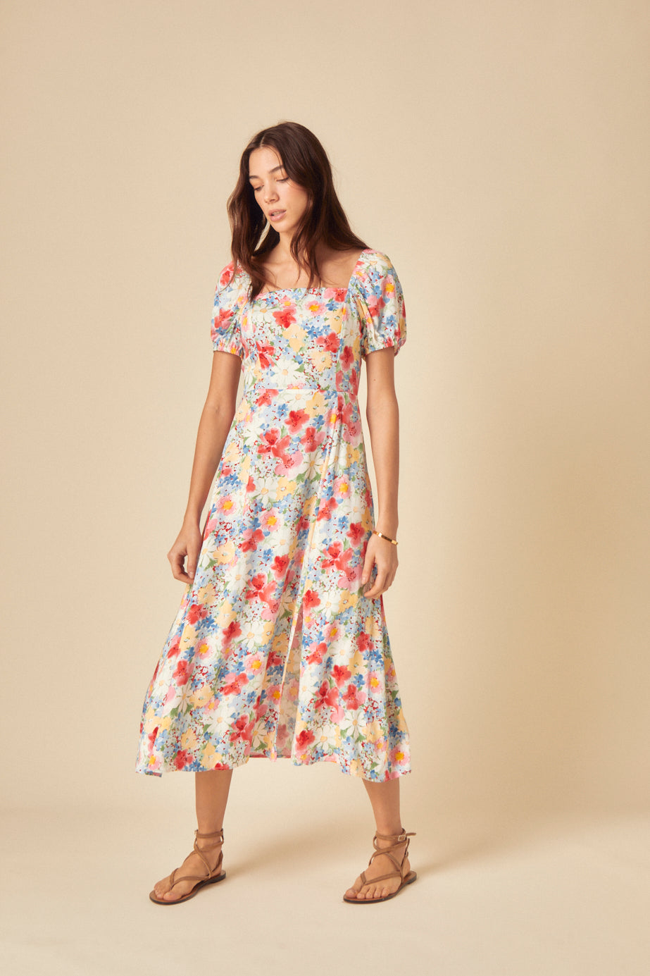Blue Floral Leith Midi Dress