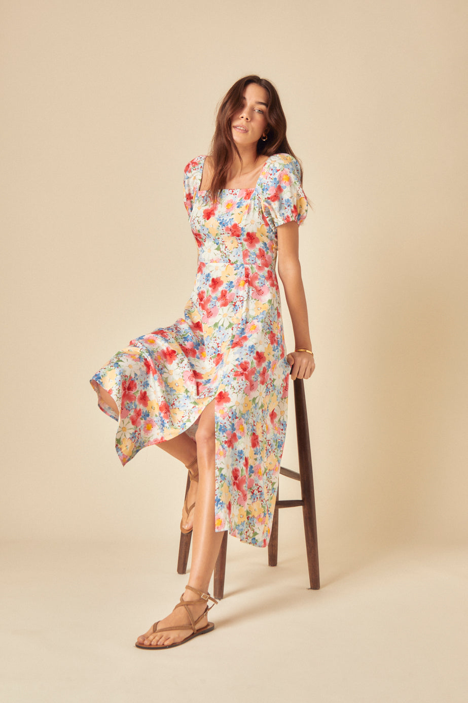Blue Floral Leith Midi Dress