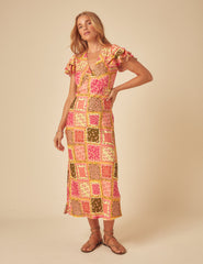 Yellow Patchwork Print Layla Midi Dress