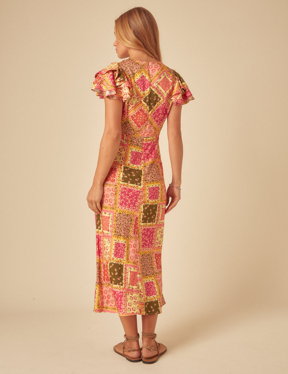 Yellow Patchwork Print Layla Midi Dress