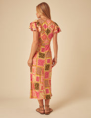 Yellow Patchwork Print Layla Midi Dress