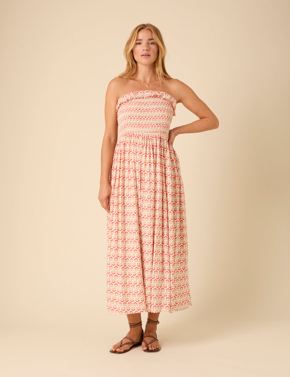 Pink Bandeau Printed Bela Midi Dress