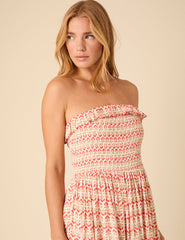 Pink Bandeau Printed Bela Midi Dress