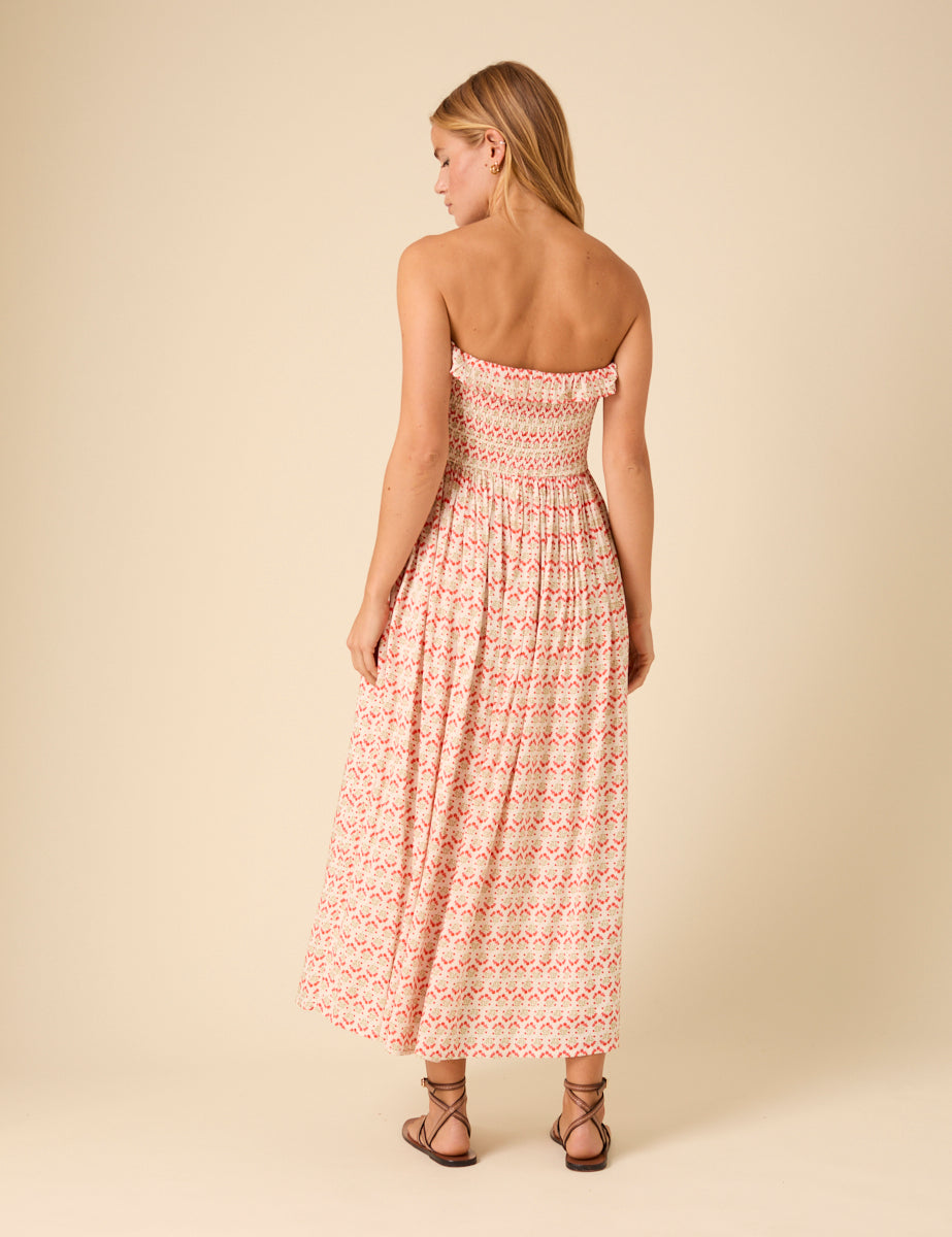 Pink Bandeau Printed Bela Midi Dress