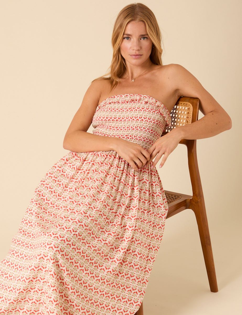 Pink Bandeau Printed Bela Midi Dress