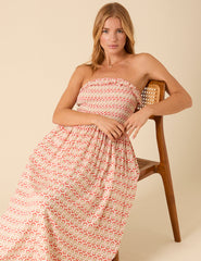 Pink Bandeau Printed Bela Midi Dress