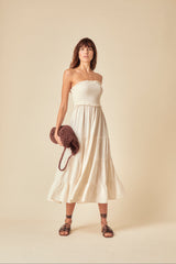 Stone Linen-blend Bandeau Shirred Maisie Midi Dress