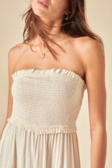 Stone Linen-blend Bandeau Shirred Maisie Midi Dress