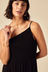 Black One Shoulder Frome Midi Dress