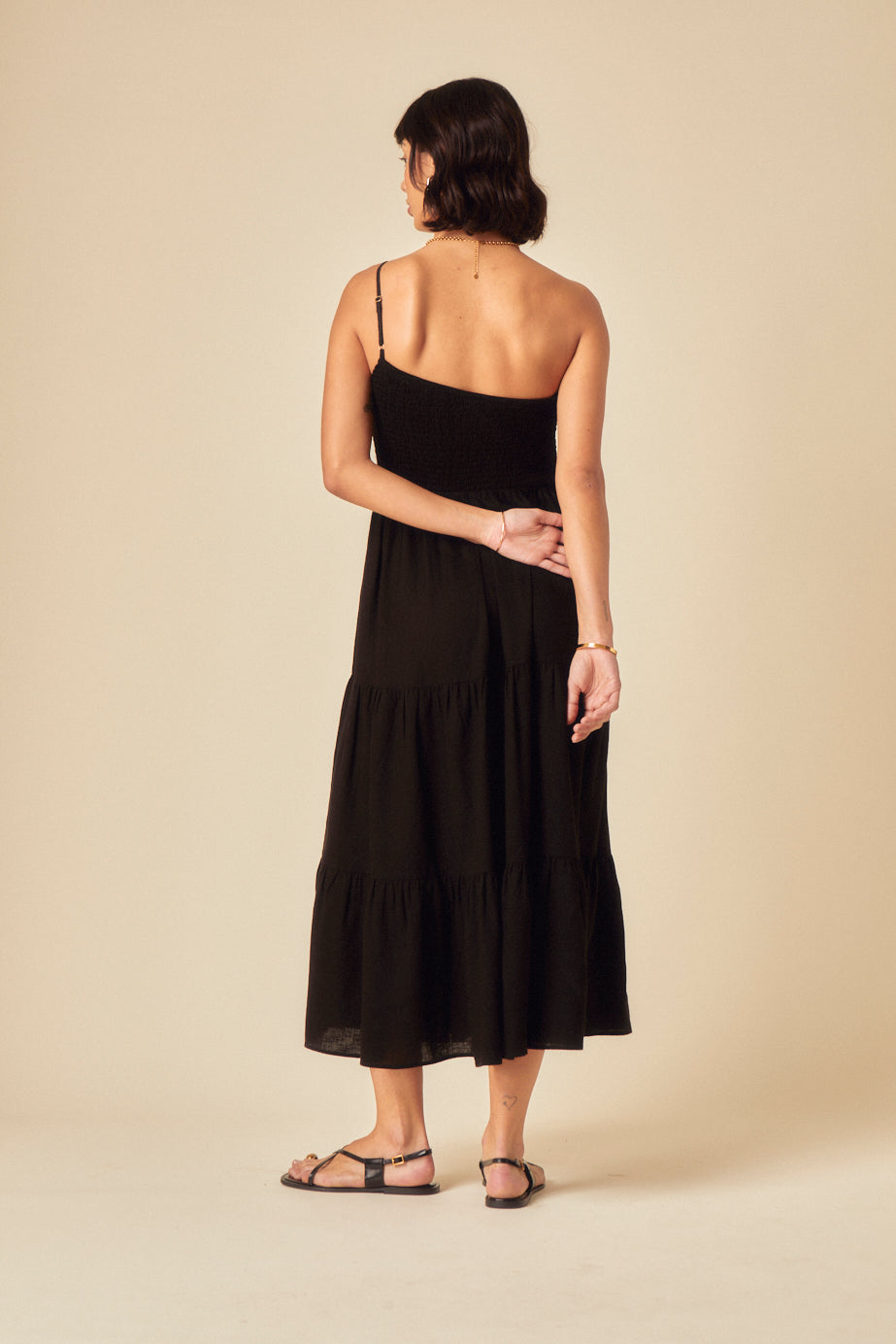 Black One Shoulder Frome Midi Dress