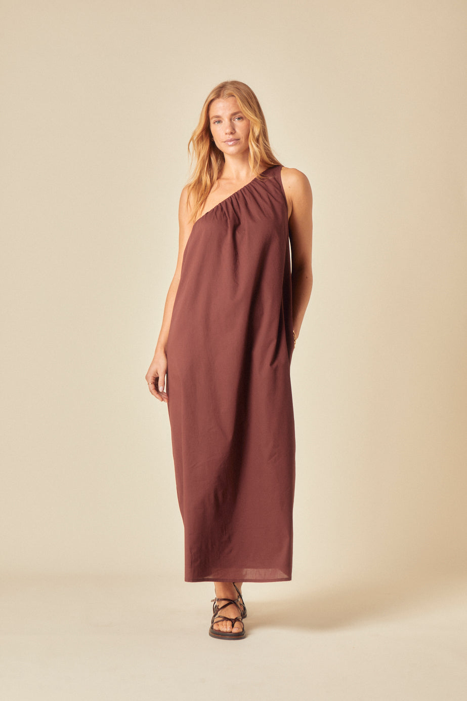 Brown Asymmetric Swift Midi Dress