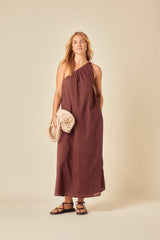 Brown Asymmetric Swift Midi Dress