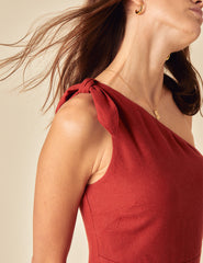 Red Linen-blend One Shoulder Sherbourne Midi Dress