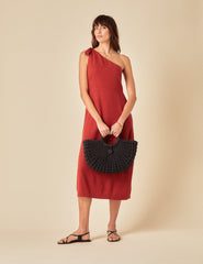 Red Linen-blend One Shoulder Sherbourne Midi Dress