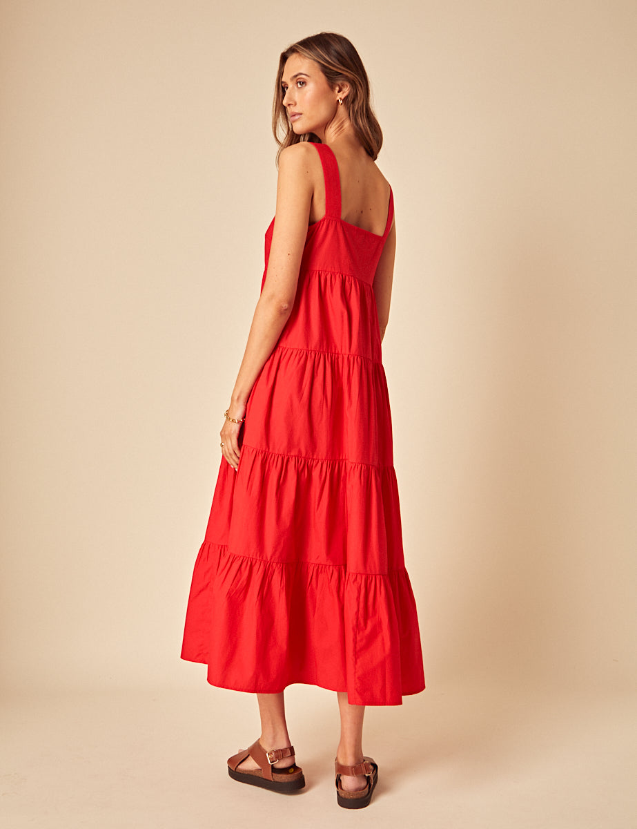 Red Tiered Cassia Midi Dress