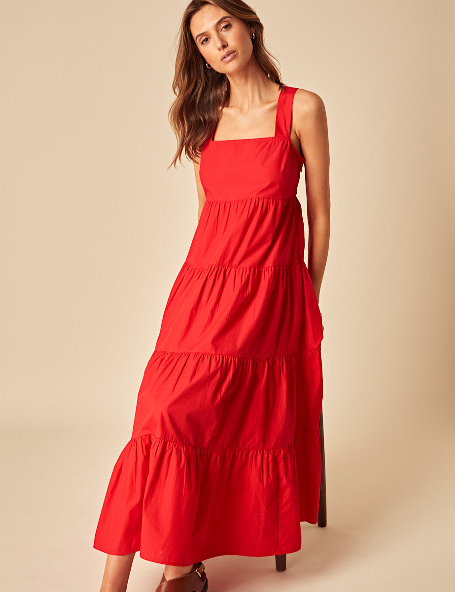 Red Tiered Cassia Midi Dress
