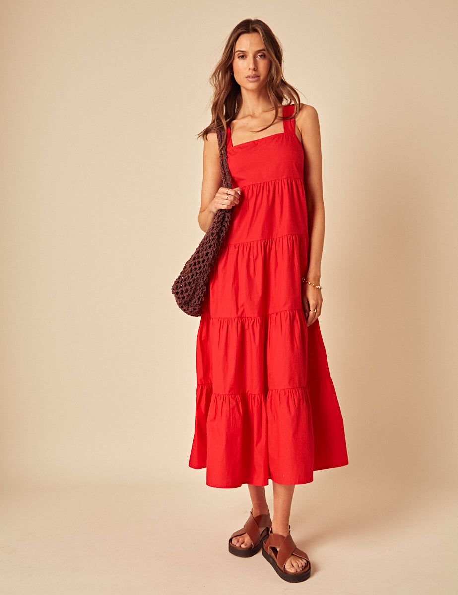 Red Tiered Cassia Midi Dress
