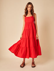 Red Tiered Cassia Midi Dress