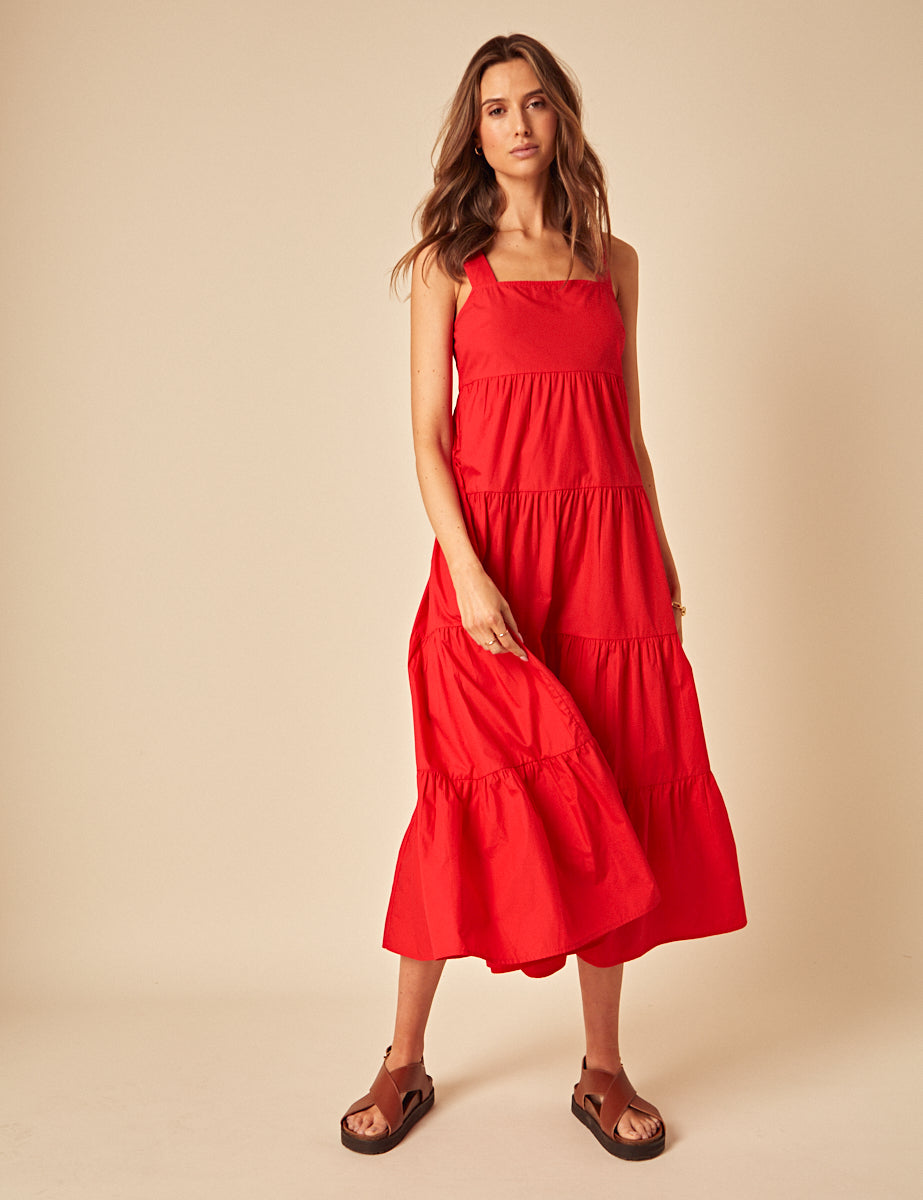 Red Tiered Cassia Midi Dress