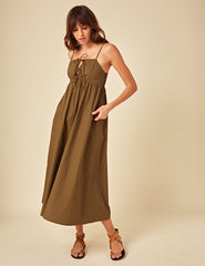 Green Tie Front Aspen Midi Smock Dress