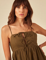 Green Tie Front Aspen Midi Smock Dress
