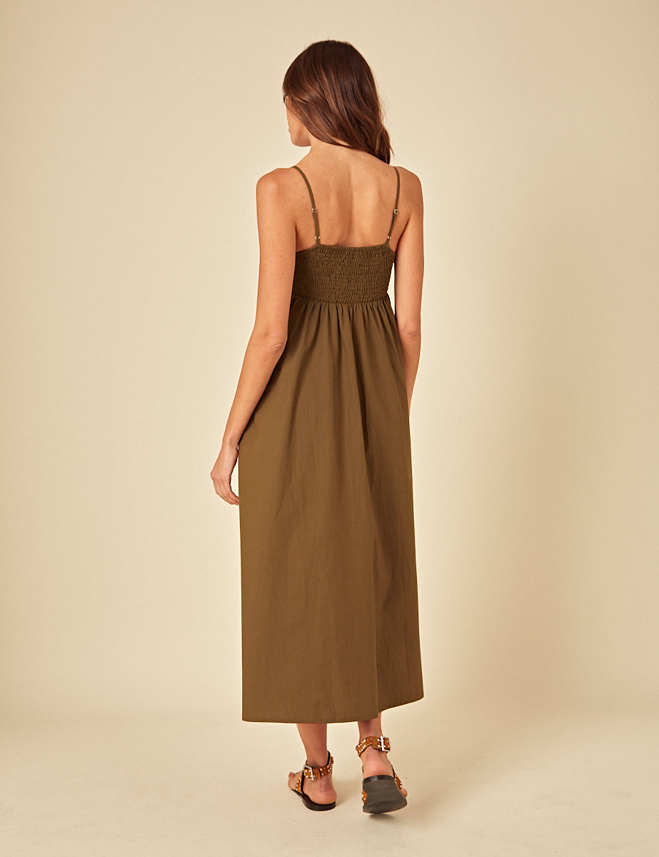 Green Tie Front Aspen Midi Smock Dress