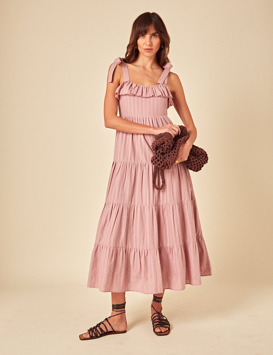 Pink Frill Tiered Delphine Midi Dress