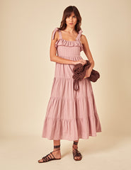 Pink Frill Tiered Delphine Midi Dress