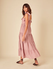Pink Frill Tiered Delphine Midi Dress
